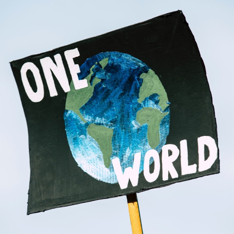 stock image, black poster with photo of the earth that says 